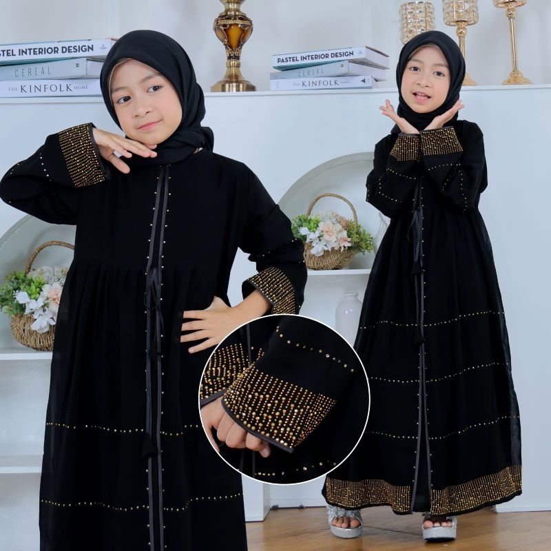 Banat Abaya Exclusive Gamis Arab Saudi Hitam Bordir Turki Umroh Turkey Anak Haura Gold