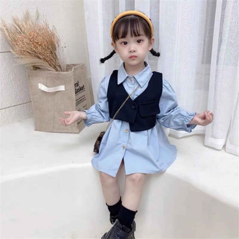 kejora dona vest dress anak perempuan terusan kemeja atasan blouse rompi ce korea