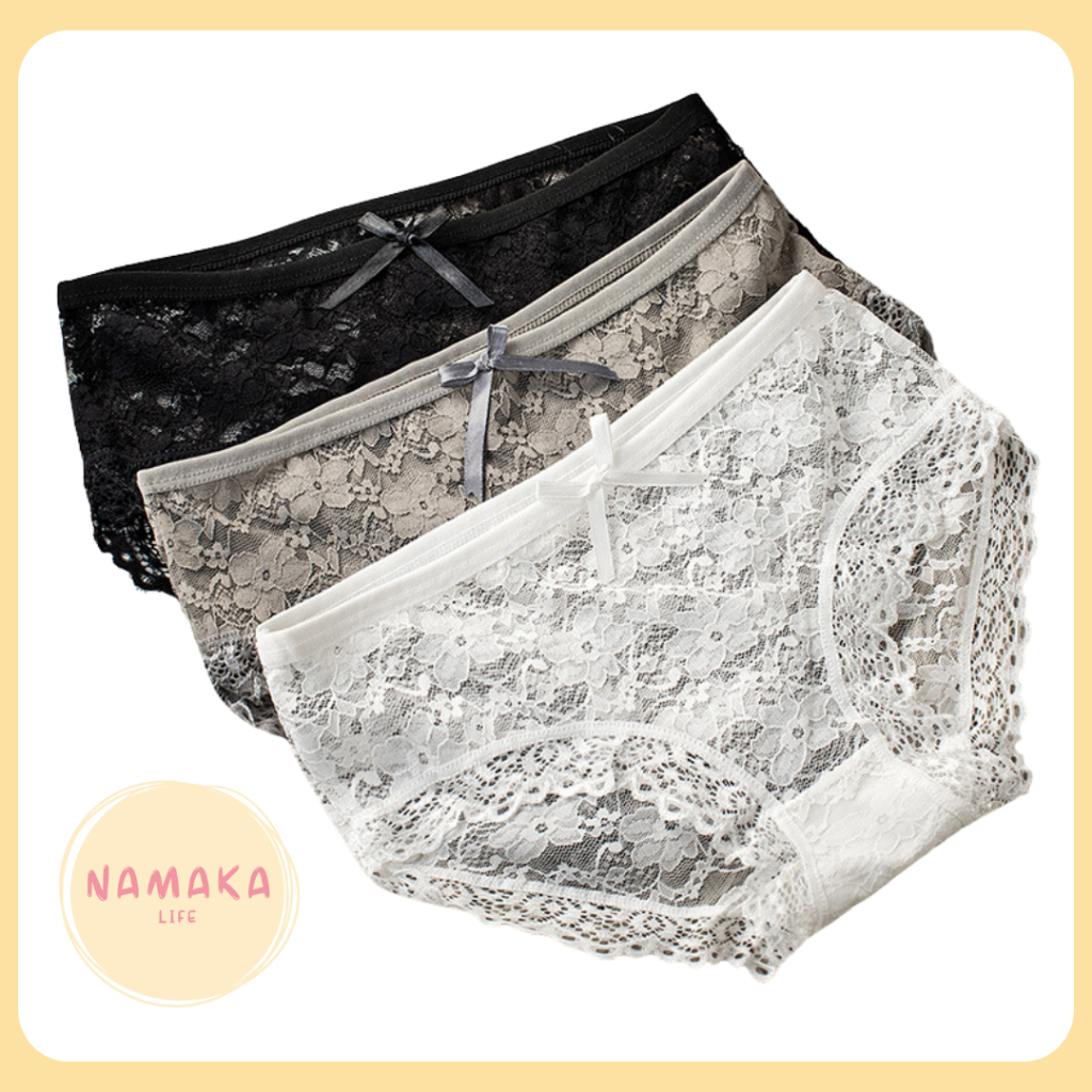 [NL] CD WANITA LUCU SEXY IMUT SEMI TRANSPARAN TEMBUS LAPIS KATUN LACE RENDA-RENDA JARING CELANA DALE