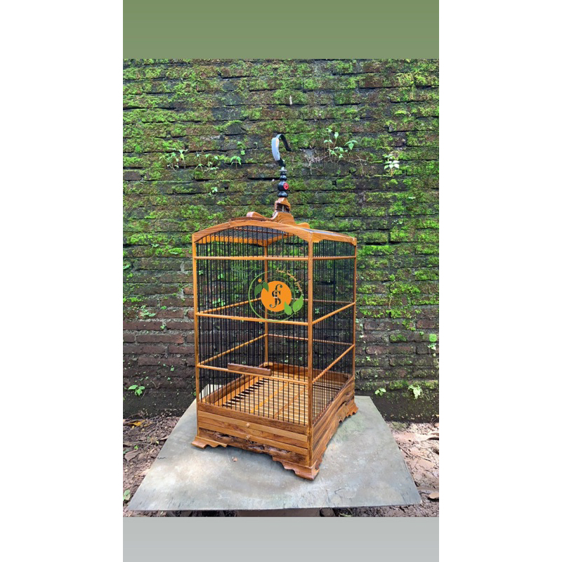 sangkar kotak jati no.2 model bolong natural jeruji fiber