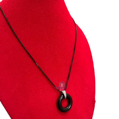Kalung Wanita Pria Titanium Hitam 18K Belut Halus Liontin Bandul Donat Batu Mulia Hitam Stainlees St