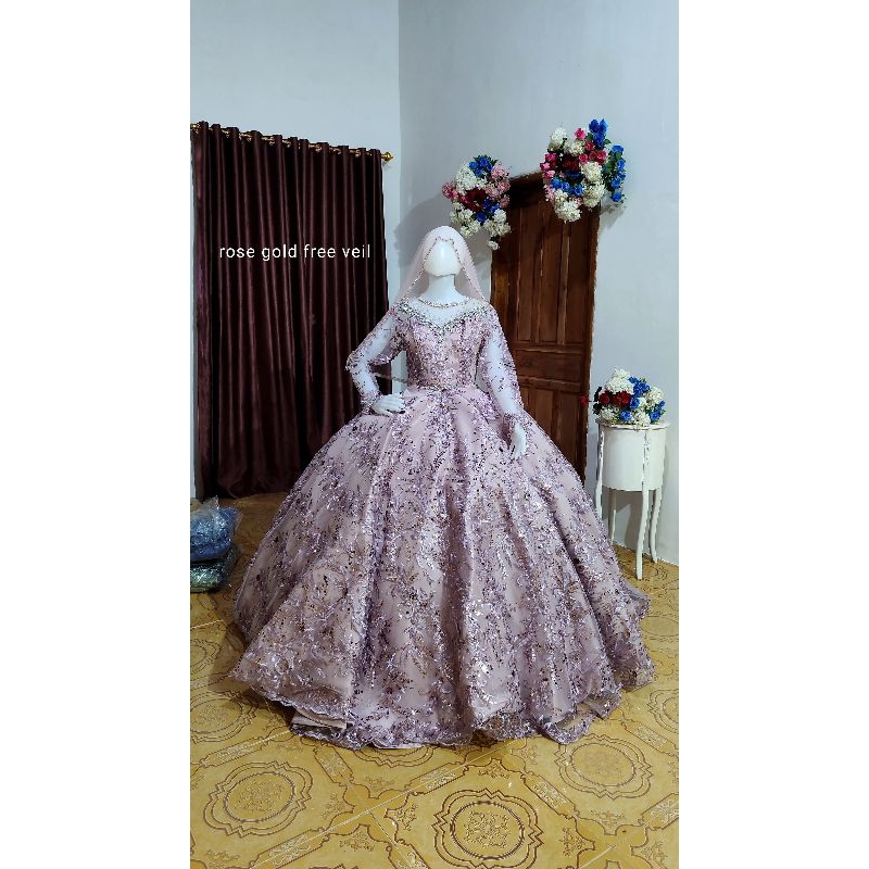gaun pengantin rose gold murah