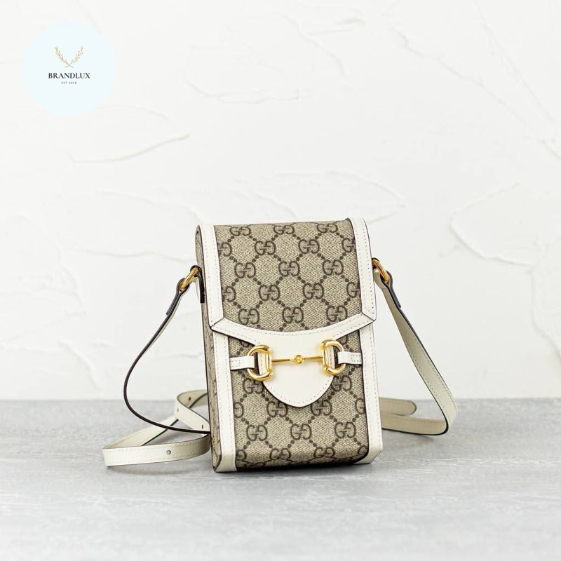 Gucci mini phone bag horsebit 1955 supreme ebony / white