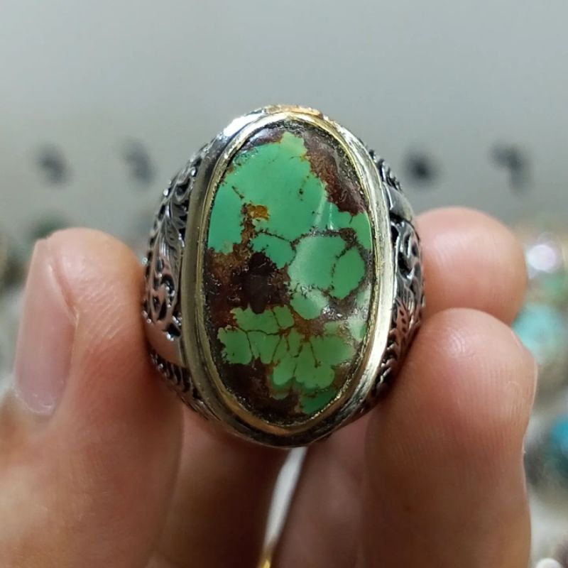 Cincin Batu Pirus Persia Hijau Tua Abdul Rozak