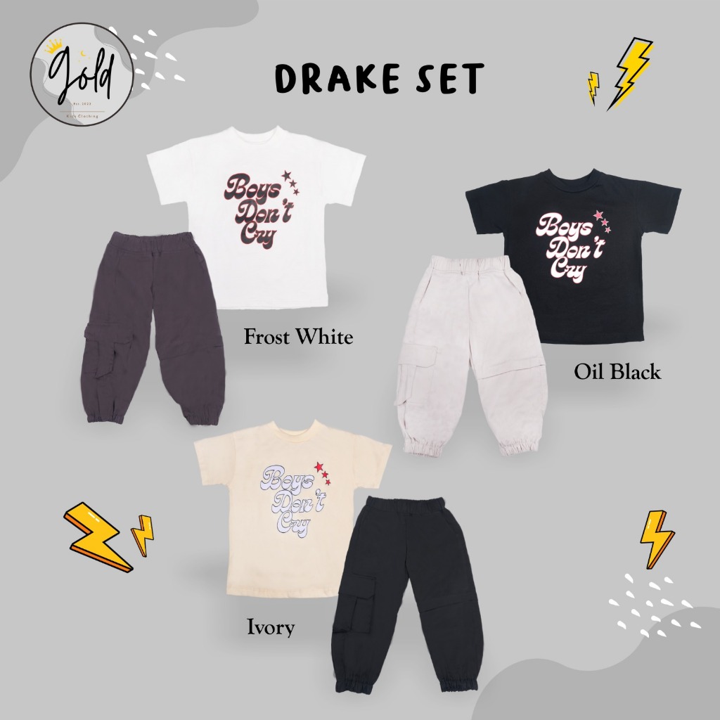 DRAKE JOGGER SET - Setelan Pakaian Anak Laki-Laki Kaos & Celana Panjang Cargo Jogger Trendy Kekinian