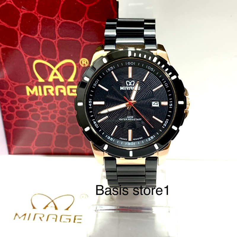 Jam Tangan Pria Mirage 8549 Black Rosegold Original