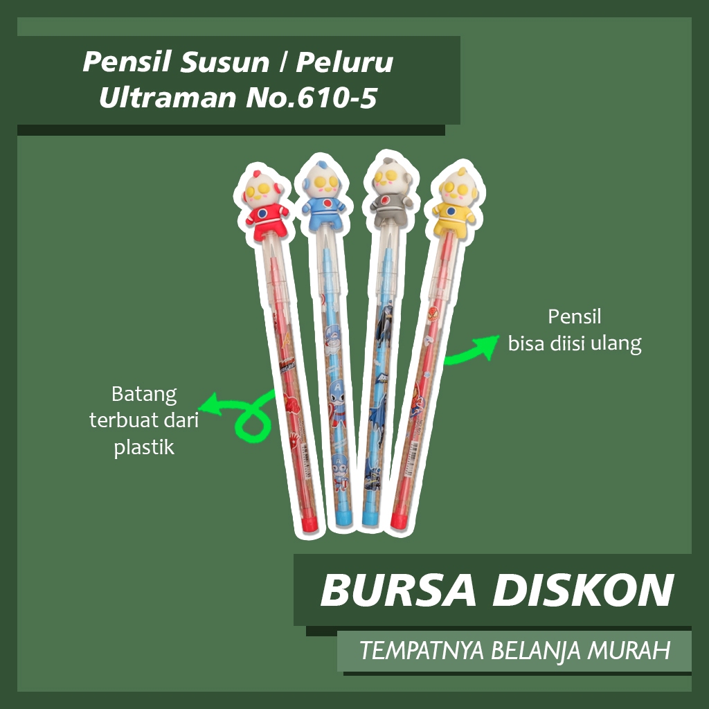 

Pensil Susun / Peluru Ultraman No.610-5 Peluru Lantu Susun Bensia Refill Isi benzia Pencil refil