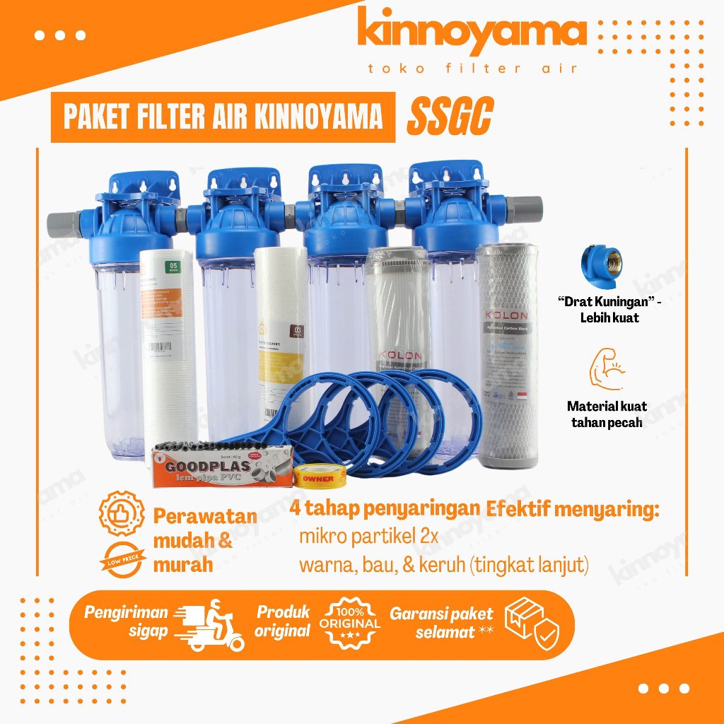 Paket Housing Filter Air Toren 4 Tahap / Filter Penjernih Air Sumur Bor Keruh Bau Berpasir
