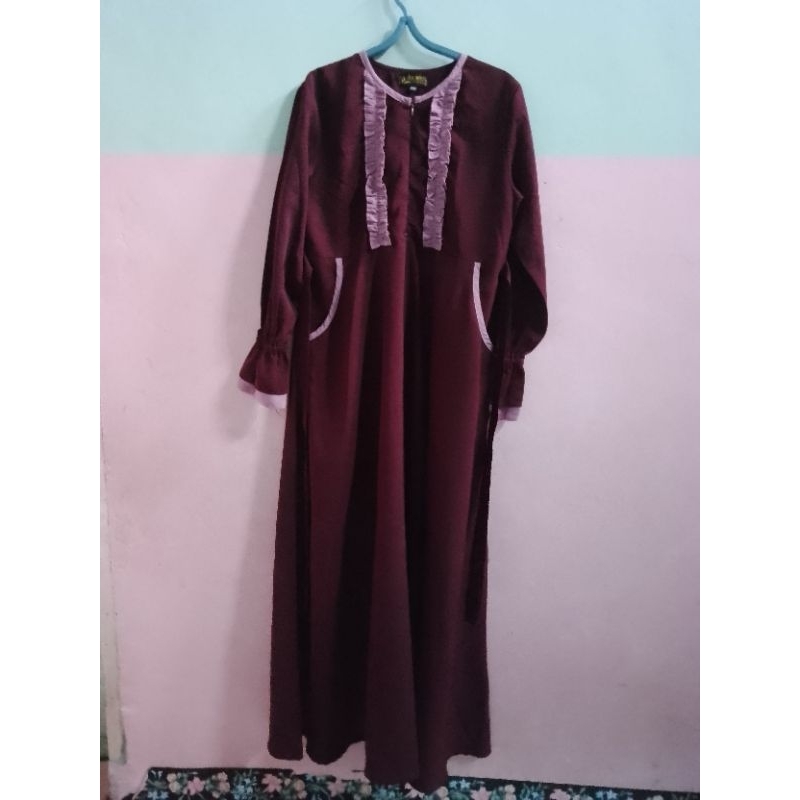 preloved set gamis Khimar maroon