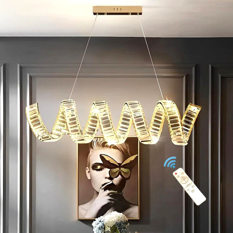 Lampu hias Gantung MODERN premium original CRYSTAL SPIRAL 3 COLOUR LED remote control pendant minima