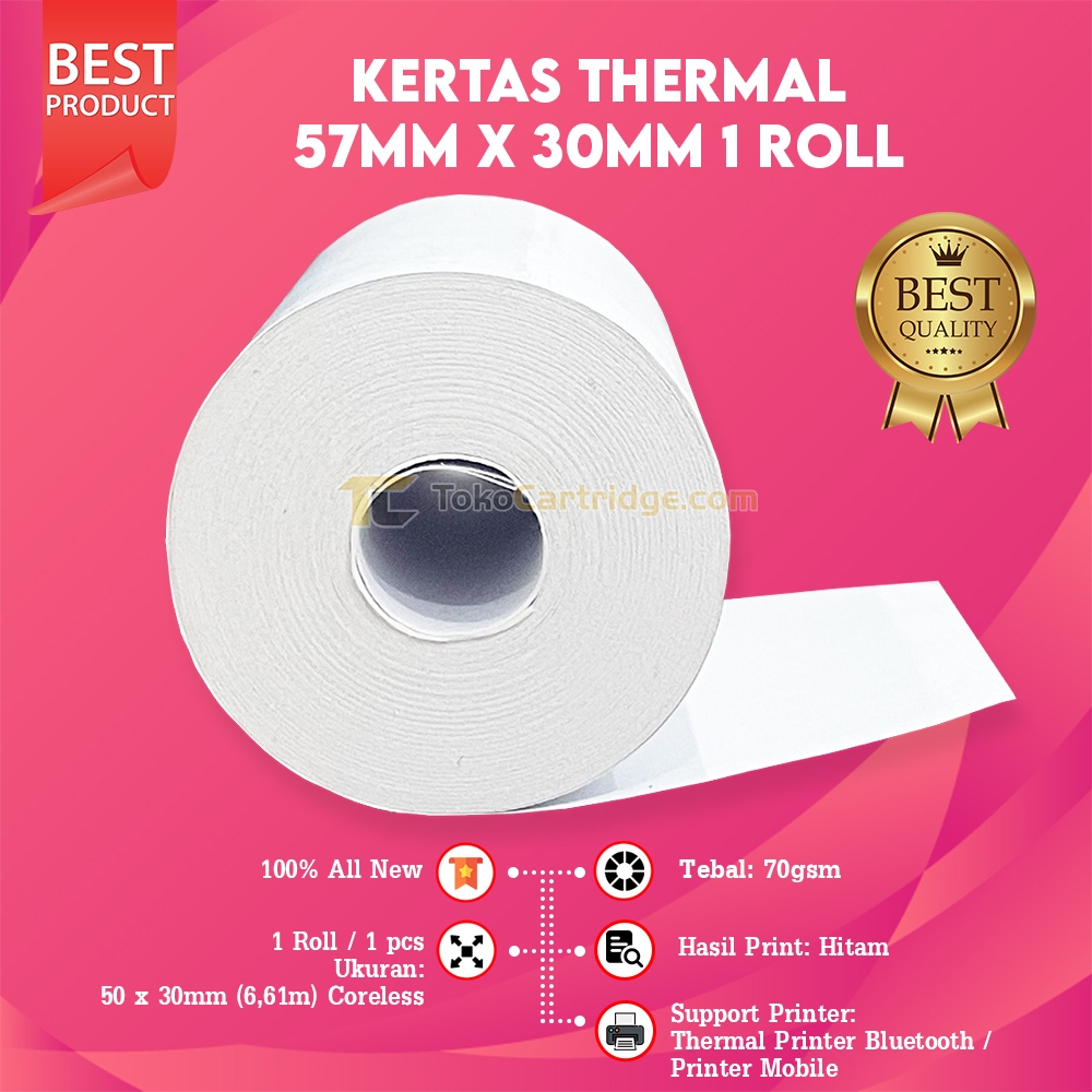 

Kertas Thermal 57 x 30 / 57x30 / 58 x 30 / 58x30 mm 1 Roll Kertas Continous