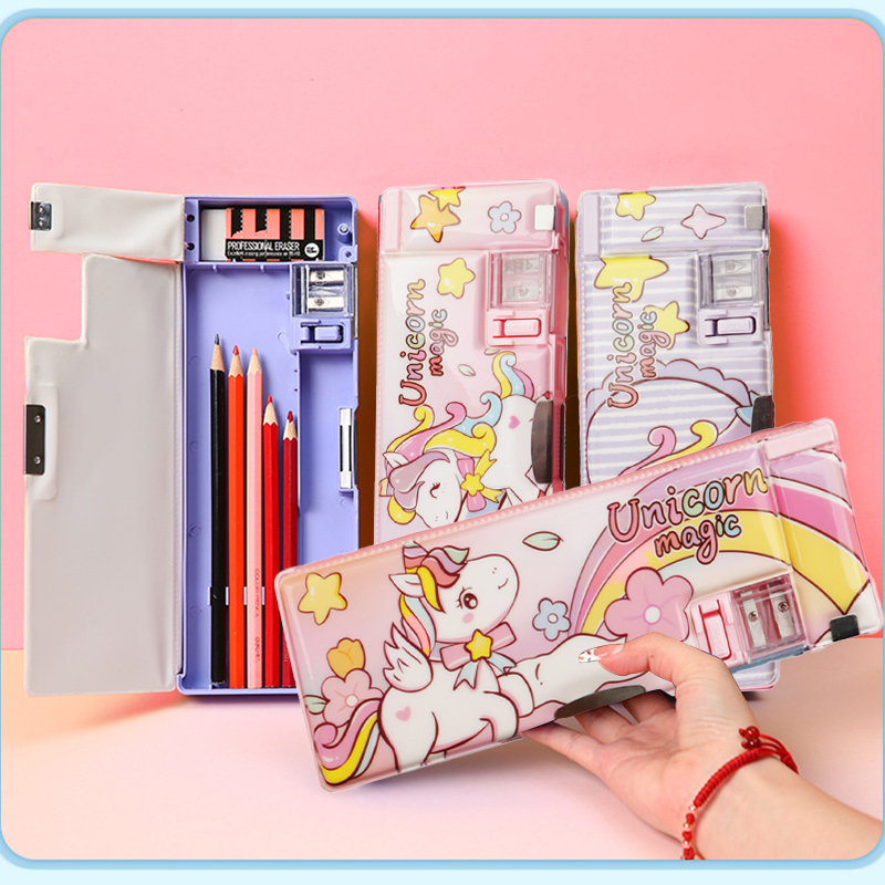 

Tempat pensil multifungsi dengan pengserut pensil case with sharpener motif uniqorn kuda pony satuan