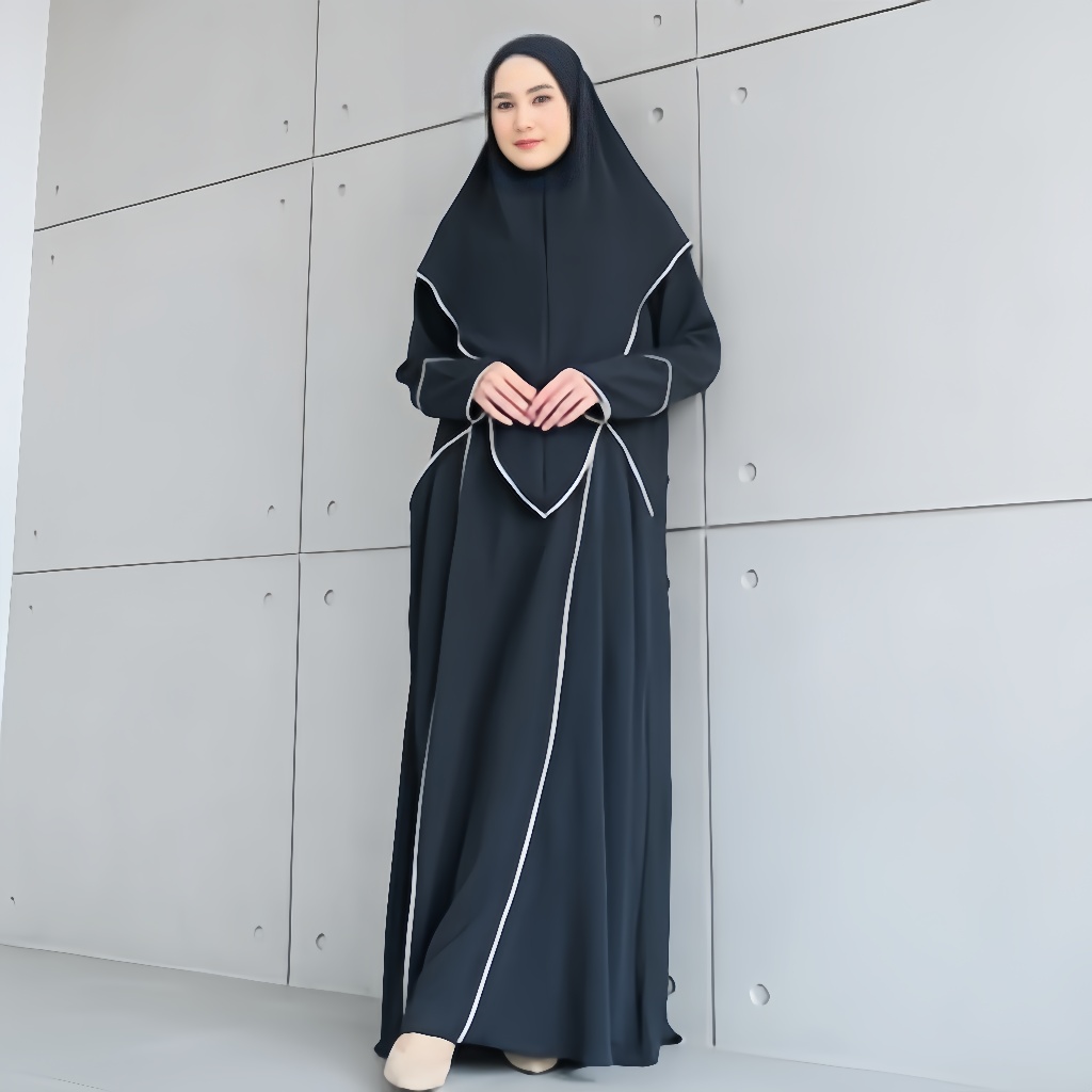 Farlenta | Gamis Set Khimar Dress Muslimah Syari Gamis Abaya Remaja Set Hijab Crinkle Airflow Terbaru