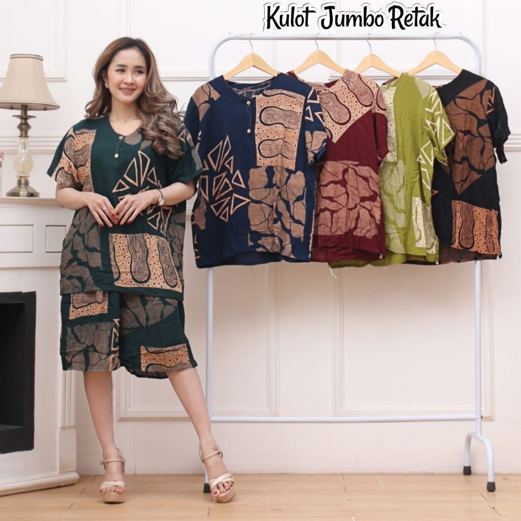 Setelan pendek wanita jumbo kulot rayon celana lengan pendek dissa set babydoll batik murah