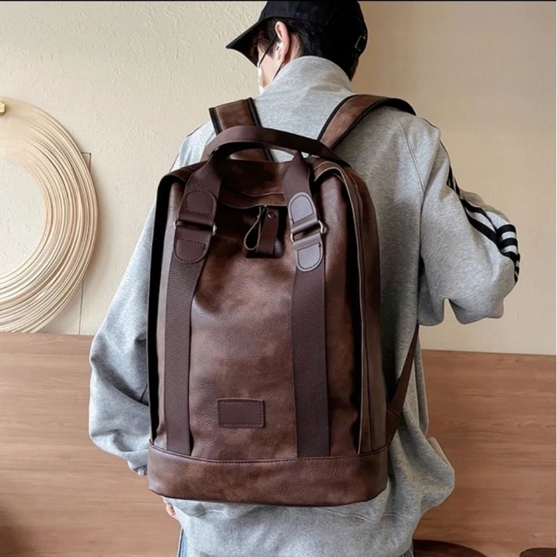 Tas Laptop Backpack PU leather Business student