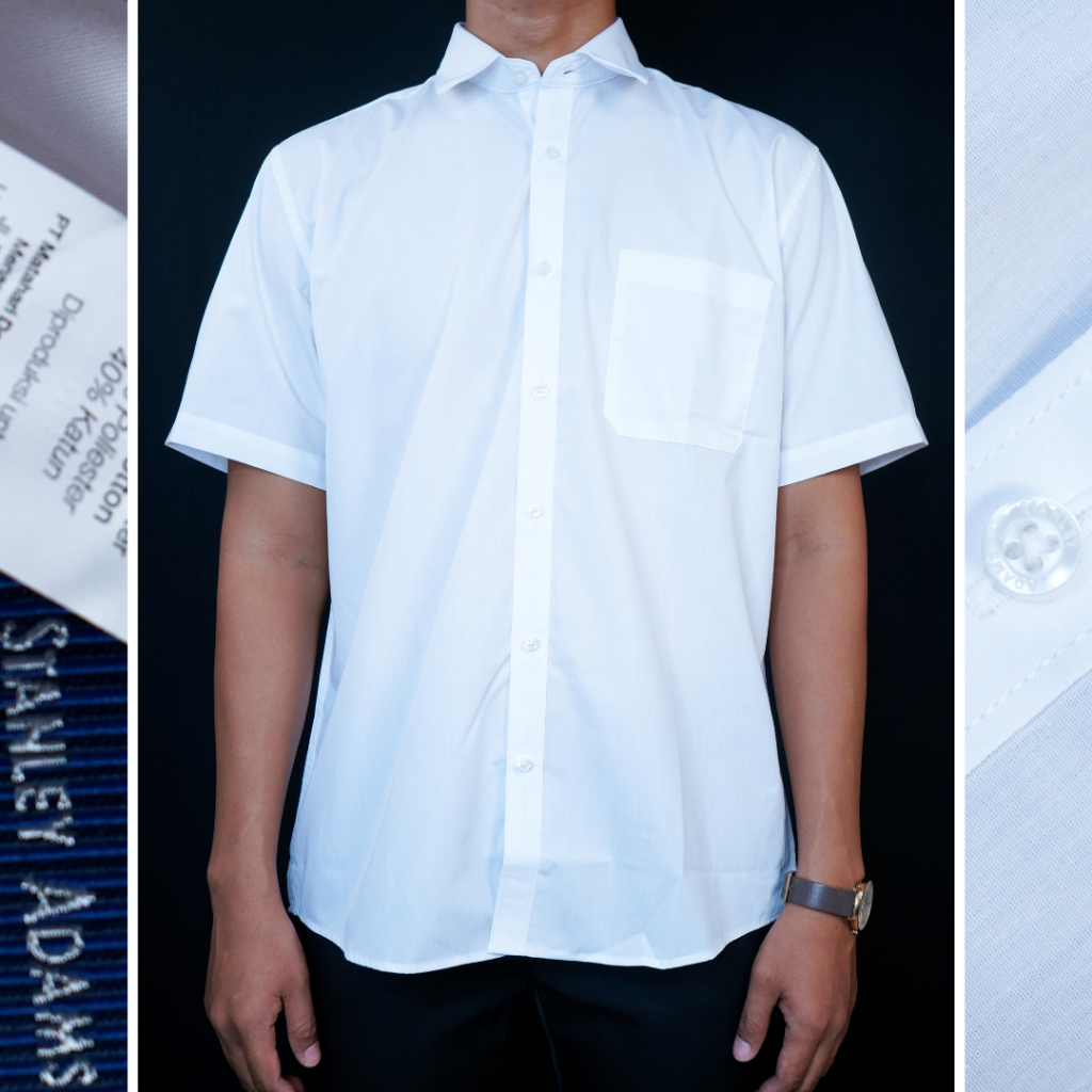 Kemeja Pria Lengan Pendek STANLEY ADAMS Putih Polos Reguler Fit