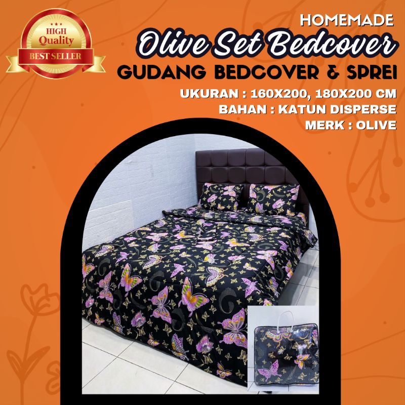 OLIVE [BEDCOVER 1 SET SPREI UK 160x200 UK 180x200 ] Bedcover Set Homemade King Queen Single Termurah