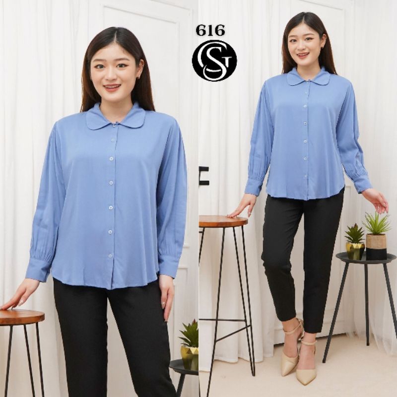 KEMEJA WANITA / KEMEJA CASUAL KERAH BULAT KATUN TWILL 30S - 616