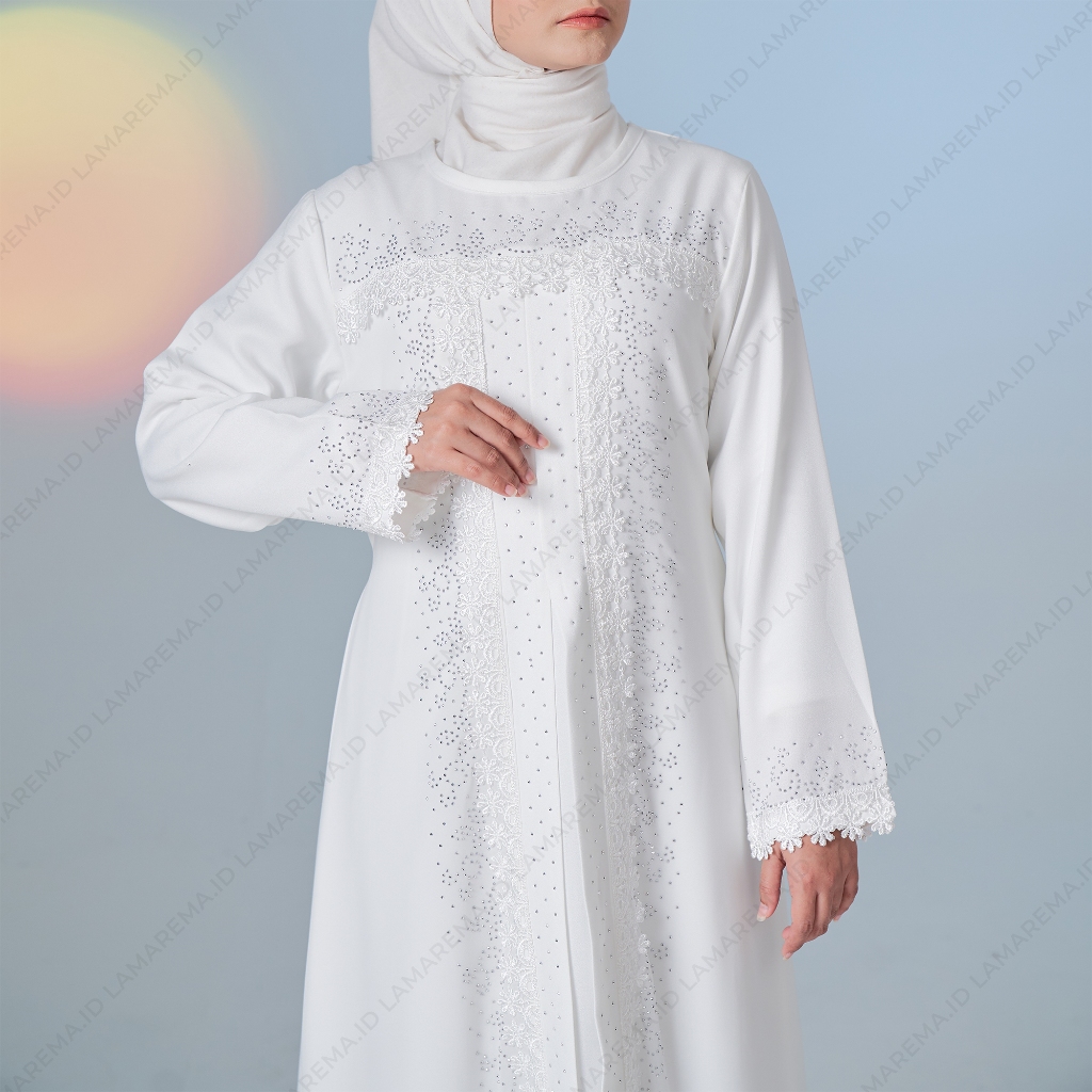 [Lamarema] Gamis Putih Lm-012 Wanita Mewah Abaya Putih Turkey Mewah Baju Gamis Abaya Putih Terbaru