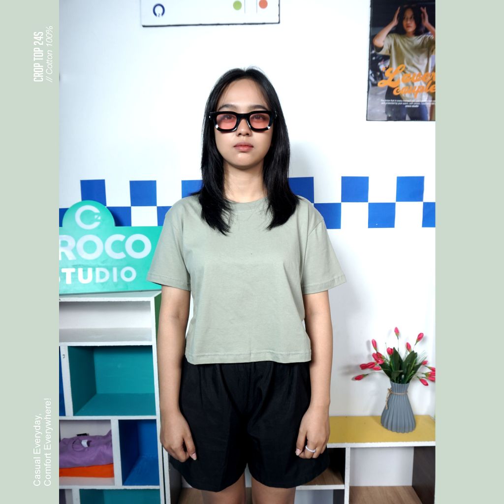 Croco Official - Crop Top Sage Green  | Kaos Polos | Kaos Basic | ATASAN KAOS WANITA
