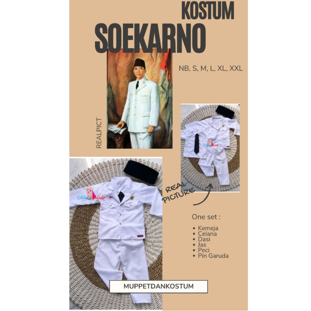 Kostum Soekarno/Kostum Soekarno Anak/Kostum Pahlawan Bayi/Kostum Pahlawan Anak/Kostum Kemerdekaan