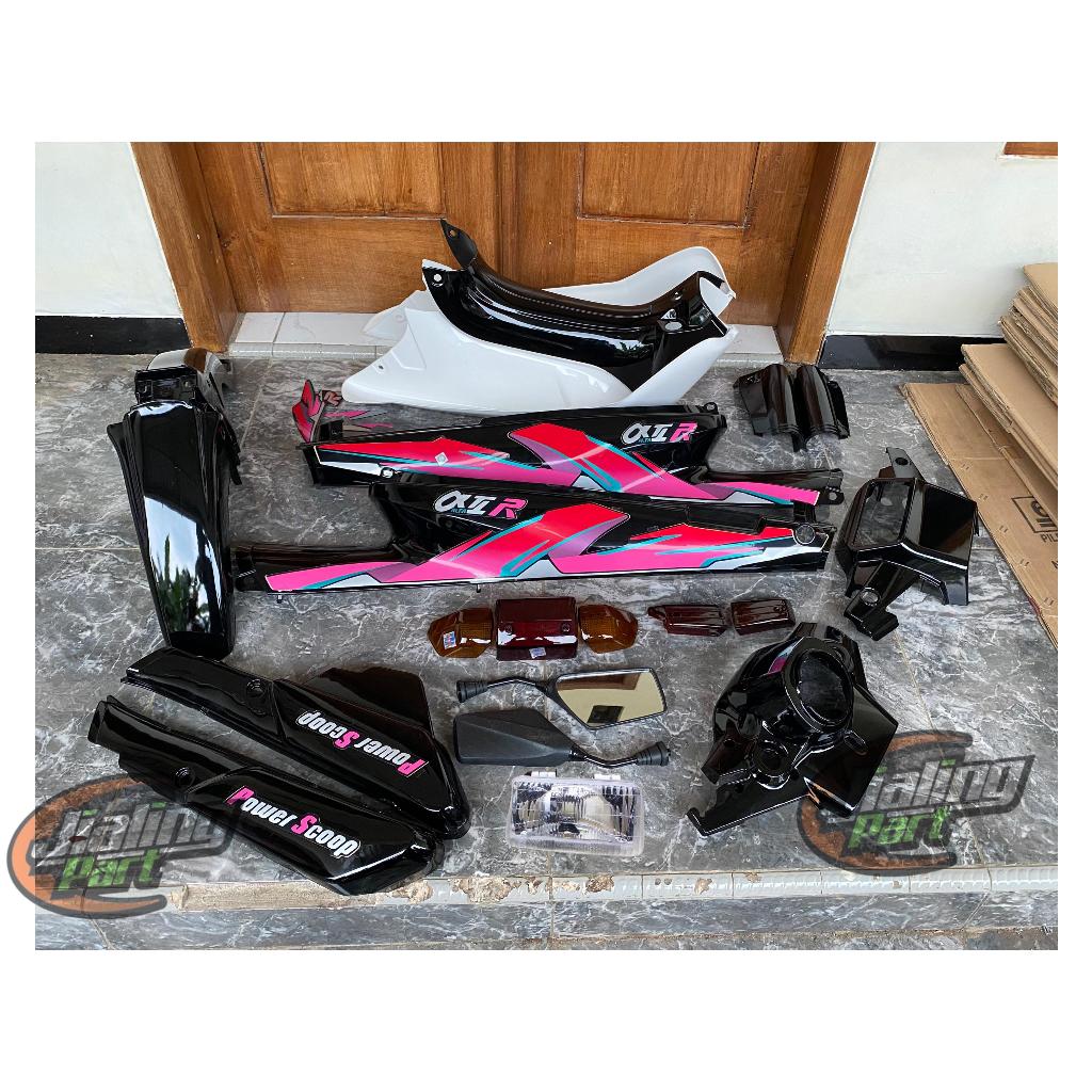 body alfa hitam full set sayap cover body yamaha alfa hitam set striping alfa murah