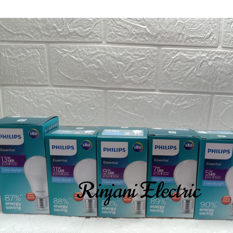 LAMPU PHILIPS ESSENTIAL 3 WATT, 5 WATT, 7 WATT, 11 WATT, 13 WATT, WARNA PUTIH 6500 & KUNING 3000