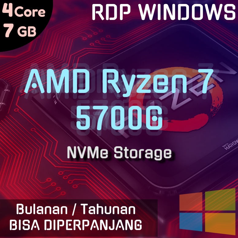 ART K19P RDP AMD Ryzen 7  4 Core  7 GB  12 GB NVme  Unmetered bandwidth  1Gbps port  BULANAN  TAHUNAN  Bisa Diperpanjang
