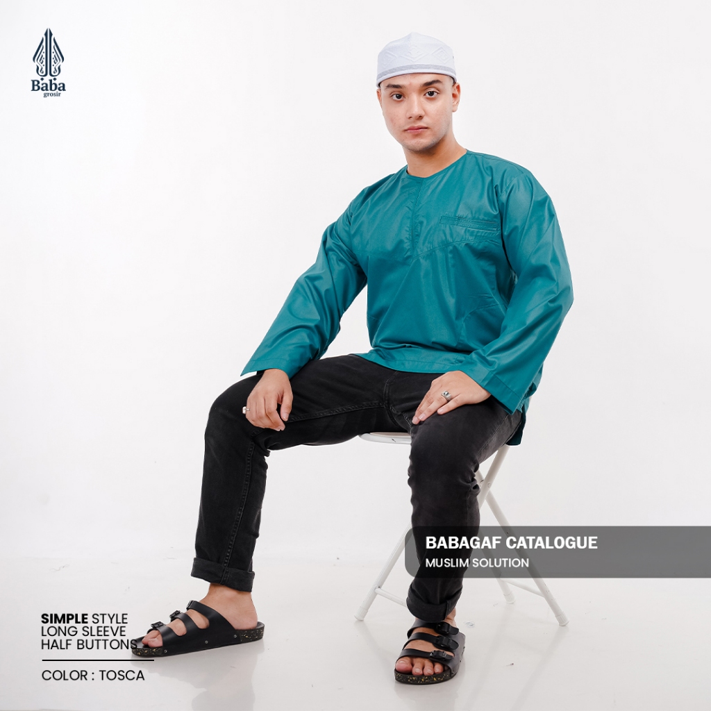 sale koko mesir babagaf lengan panjang tanpa kerah koko polos pria dewasa