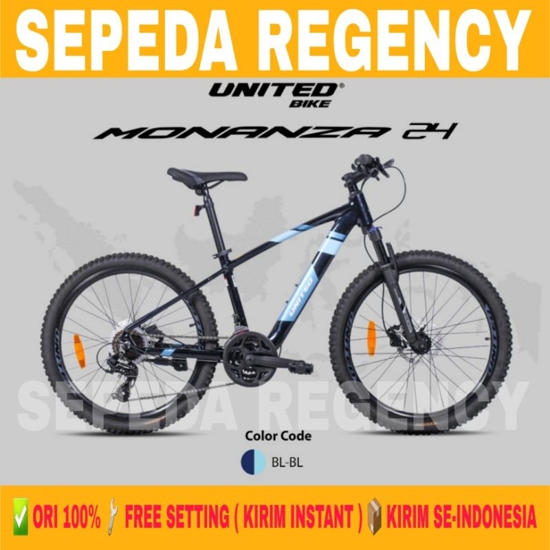 Sepeda Gunung MTB UNITED MONANZA Ukuran 24 Inch 24 Speed Frame Alloy