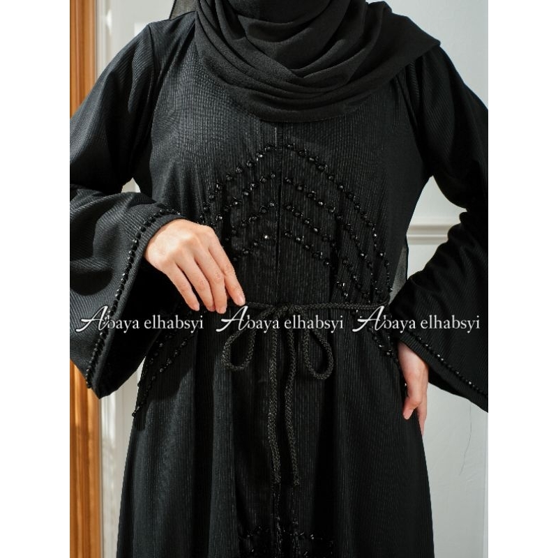 Abaya elhabsyi Dubai 1087 Gamis Hitam Embos Fashion Wanita arab Busui