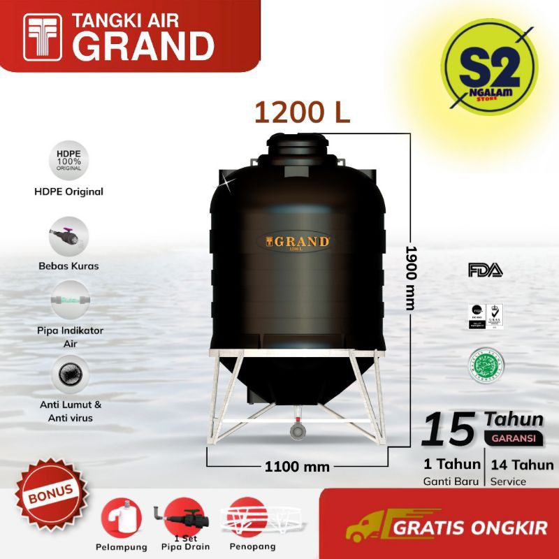 Tandon Air Toren Air Tangki Air Grand Auto Drain 1200 Liter (Invoice)