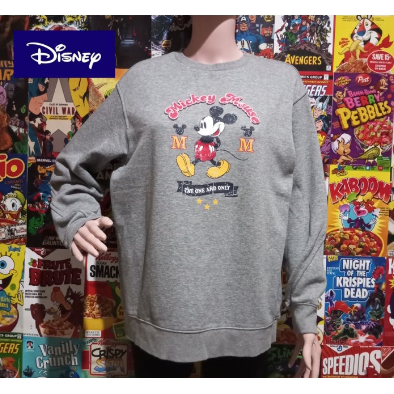 Crewneck Unisex Mickey Mouse Sablon Vintage Print Authentic Disne*y Gemoy Warna Abu Misty Lucu Kartu