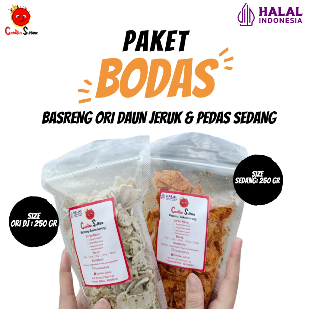 

PAKET BODAS (ORI Daun Jeruk & Sedang Pedas ) By Cemilan Sultanz