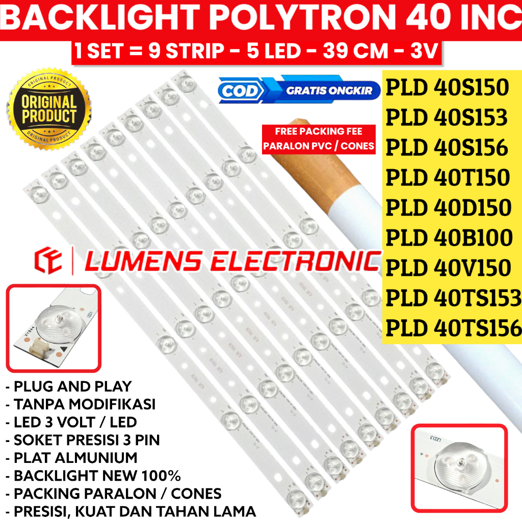 BACKLIGHT TV LED POLYTRON 40 INC PLD 40S150 40S153 40S156 40T150 40B150 40D150 40V100 40TS156 40TS15