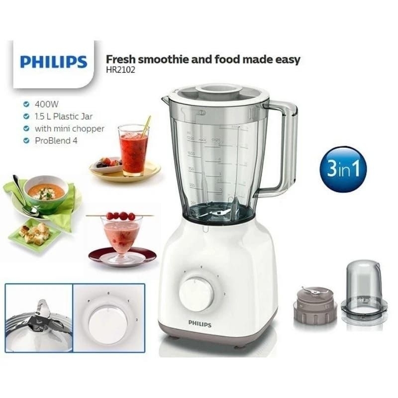 Promo 2024 Blender Philips HR2106 ORIGINAL Anti Selip 350W Tabung Plastik Mika