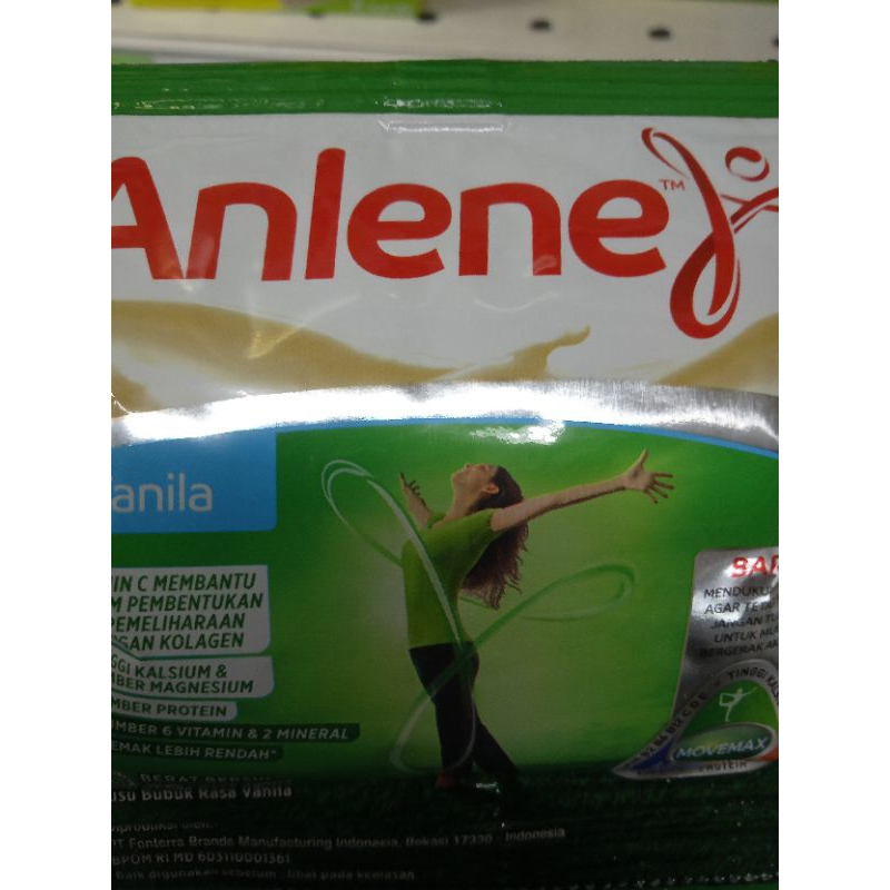 

susu bubuk Anlene rasa vanilla per renceng isi 10 sachet