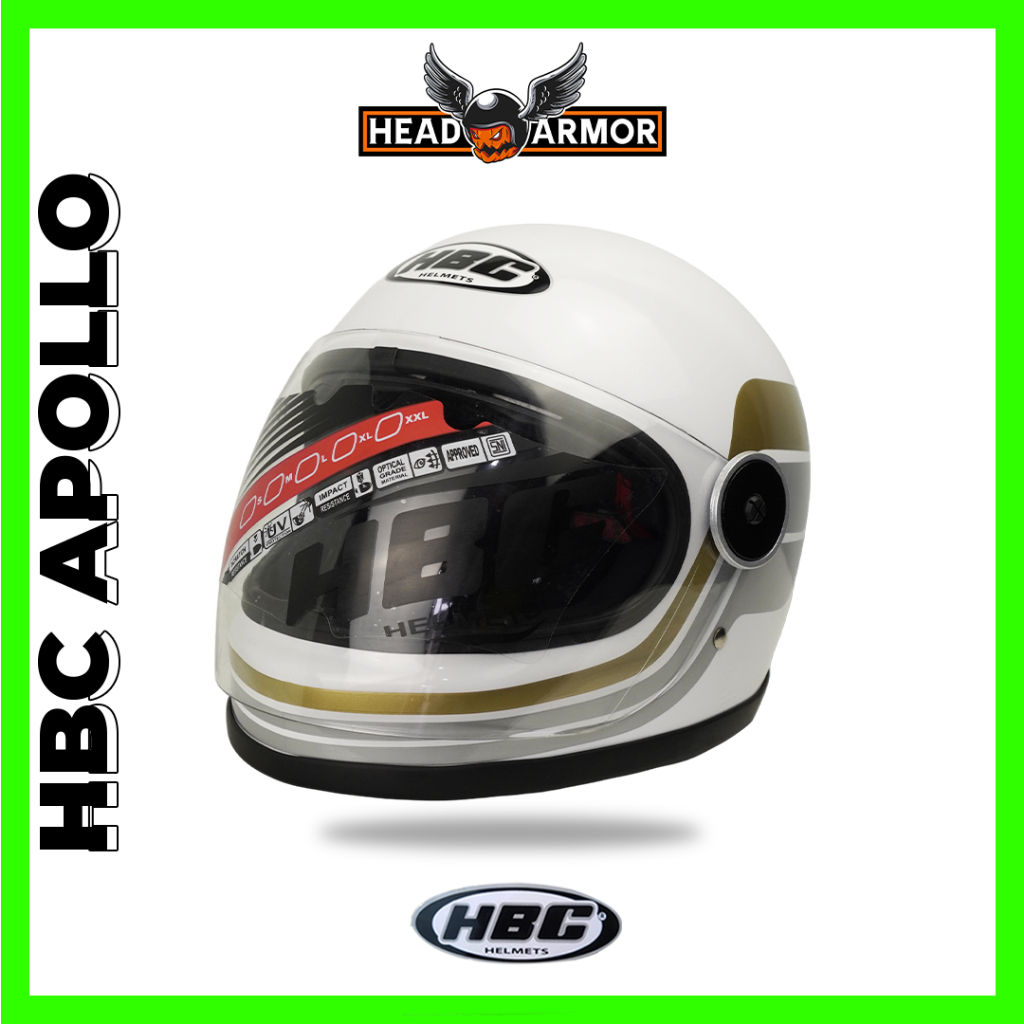 Helm Cakil HBC Apollo 23 White Glossy Gold  | Full Face | Head Armor