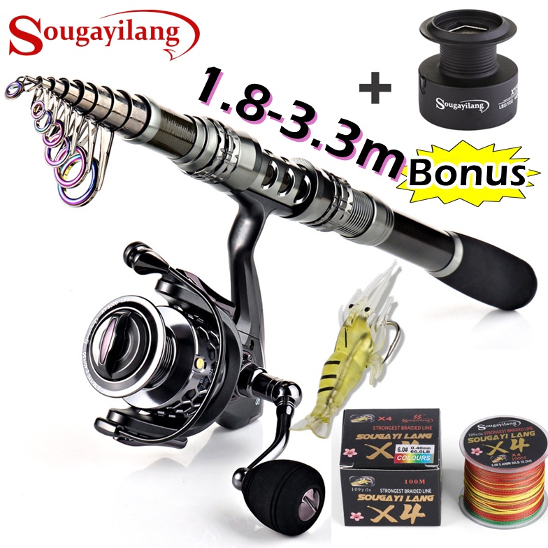 Terbaru Sougayilang Joran Pancing Set 1833M Carbon Joran 15 Reel 551 Joran Set Lengkap HWN