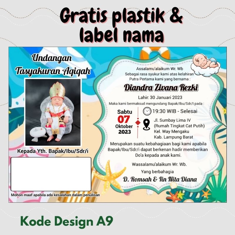 undangan tasyakuran aqiqah /undangan aqiqah / undangan marhaban / undangan