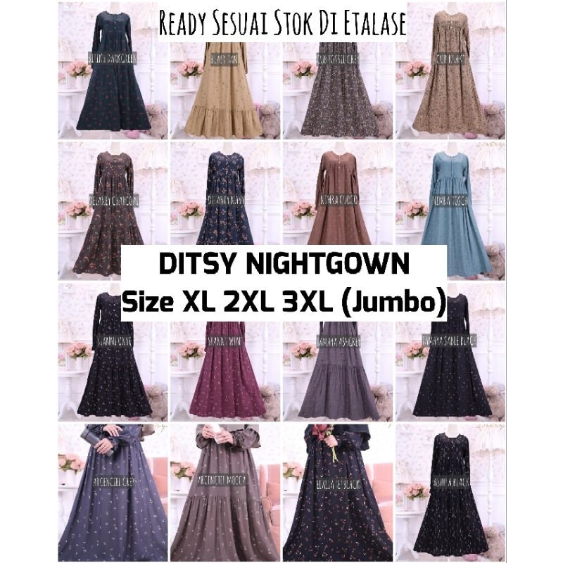 SIAP KIRIM❗DITSY NIGHTGOWN SIZE XL XXL XXXL JUMBO FALLA EBONY AARBEI MALIA EVELIA EGGPLANT RORY SAGE