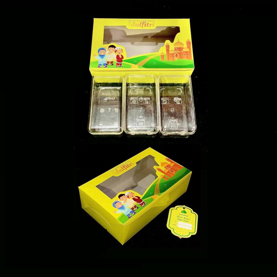 

5 pcs Kardus Box Kartun 3 Toples 350gr Lebaran Dus Kemasan Parcel Hampers Idul Fitri Ukuran 15x25x7.5 cm