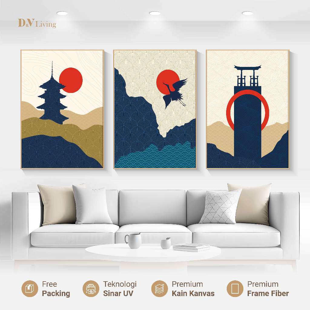 DVLIVING Hiasan Dinding Ruang Tamu Minimalis 80x57cm&40x57cm Japan Blue White INCLUDE FRAME-  Lukisa