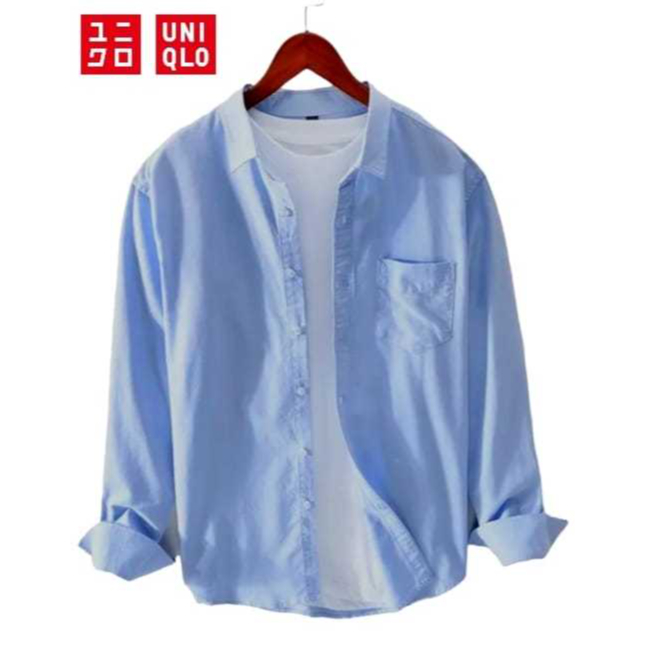 uniqlo kemeja putih pria lengan panjang//kemeja hitam pria terbaru/kemeja pria casual