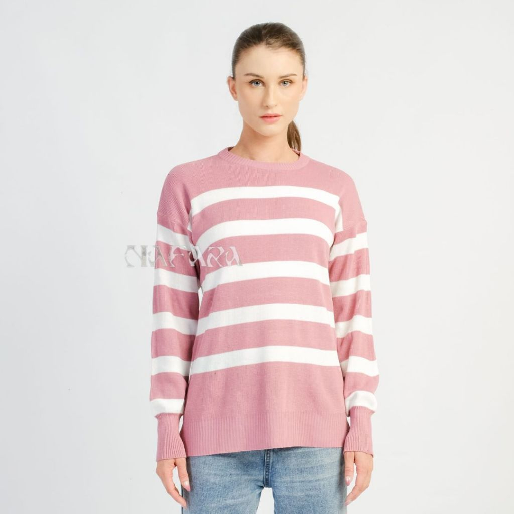Maudy Sweater Rajut Wanita Oversize Premium Motif Garis-Garis / Sweater Maudy Oversize Blaster Knit 