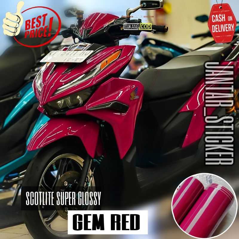 Sticker Scotlite Gem Red Super Glossy Fanchi Premium Lebar 50 cm Stiker Skotlet Motor Merah Burgundy