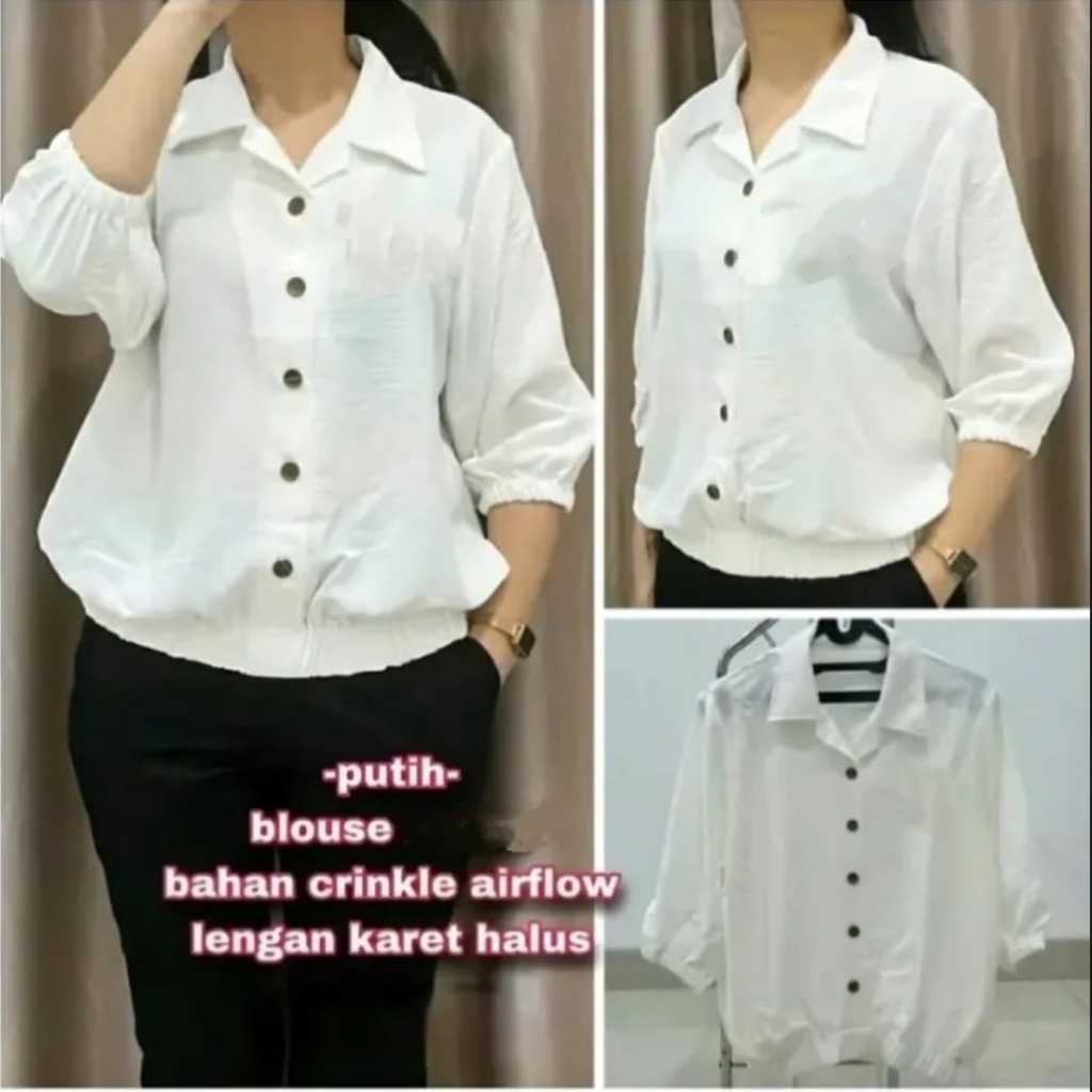CROP KEMEJA WANITA KARET PINGGANG BAHAN CRINKLE AIR FLOW TERBARU / ATASAN WANITA KEMEJA KENKINIAN DA
