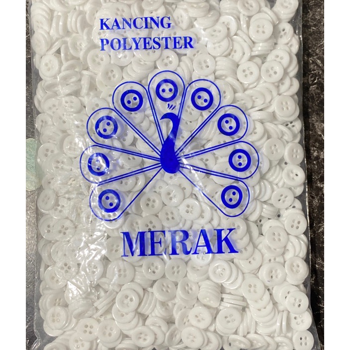 77 Kancing Merak kemeja lubang 4 warna putih susu dan bening merk Merak 18L 11mm isi 144pcs