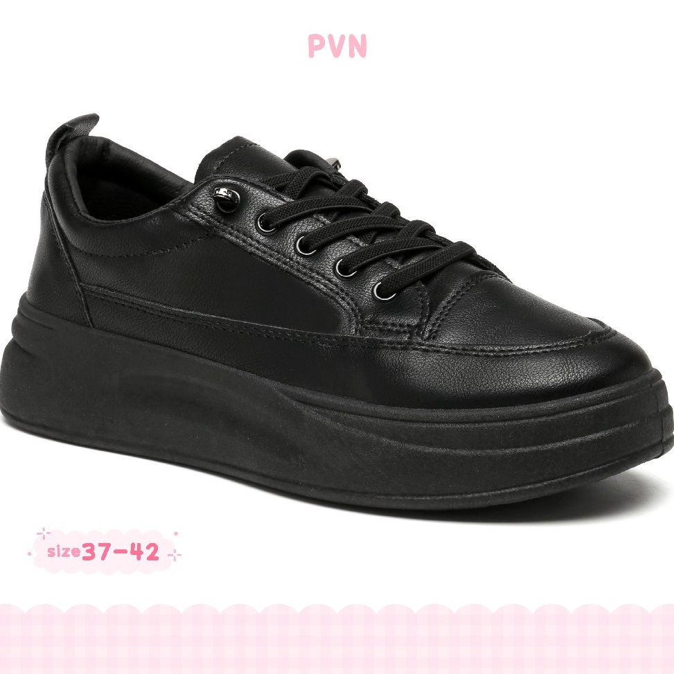 Stok terbatas PVN Soodam Sepatu Sekolah Hitam Sneakers Wanita Sport Shoes Casual Black 18