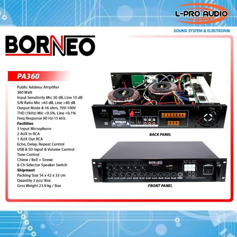 Power Amplifier PA 360 watt BORNEO ampli untuk toa